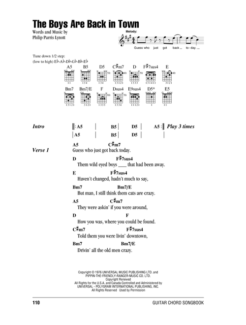 The Boys Are Back In Town - Thin Lizzy (Guitar Chords-Lyrics)
