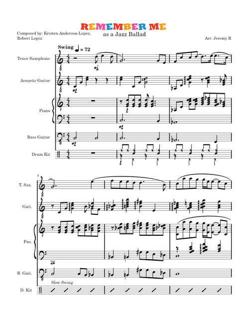 Remember me Sheet Music with Chords for Piano, Saxophone tenor