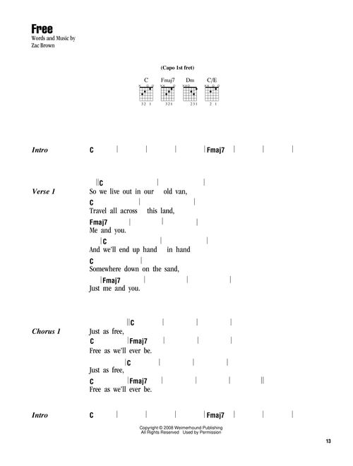 Free - Zac Brown Band (Guitar Chords-Lyrics)