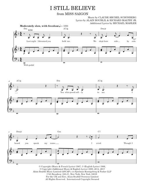 I Still Believe - Alain Boublil, Claude-Michel Schonberg (Piano Vocal)