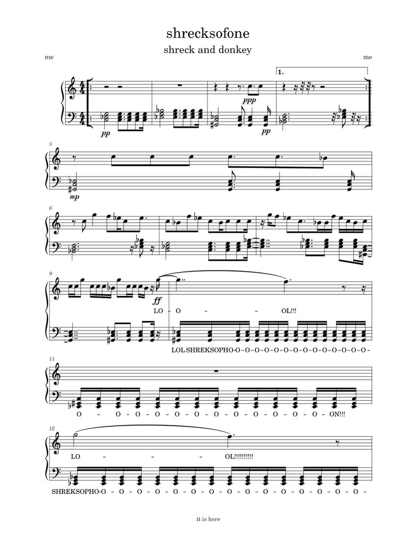 Shreksophone Shrek and Donkey shrecksofone Sheet music for Piano
