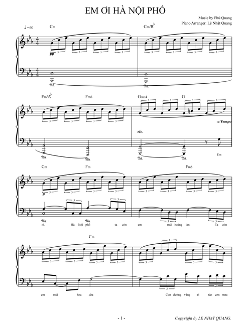 EM ƠI HÀ NỘI PHỐ (Arr. Le Nhat Quang) - Bang Kieu (Piano Solo)