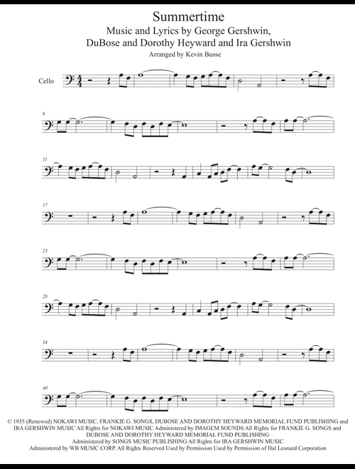 Summertime (Arr. Kevin Busse) - George Gershwin, Ira Gershwin, DuBose Heyward (Cello Solo)