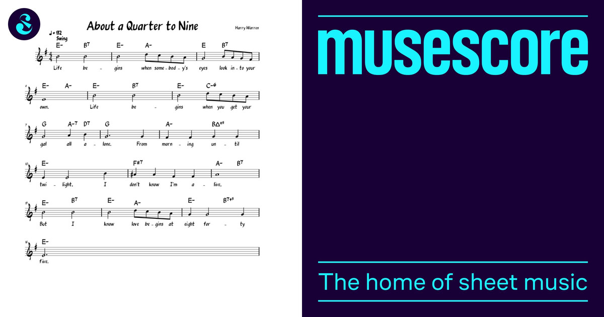 About A Quarter To Nine (Lead sheet with lyrics ) Sheet Music for Piano ...