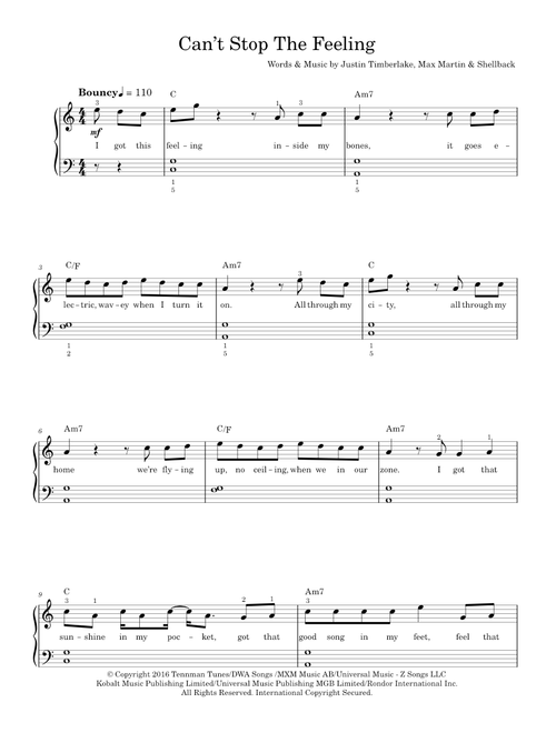 Can't Stop The Feeling - Justin Timberlake (Piano-Vocal-Guitar (Piano Accompaniment))