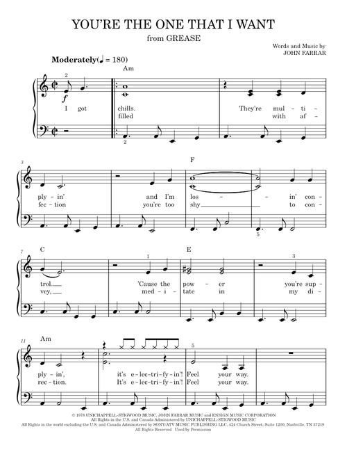 You're The One That I Want - John Travolta, Olivia Newton-John, Olivia Newton-John and John Travolta (Easy Piano)