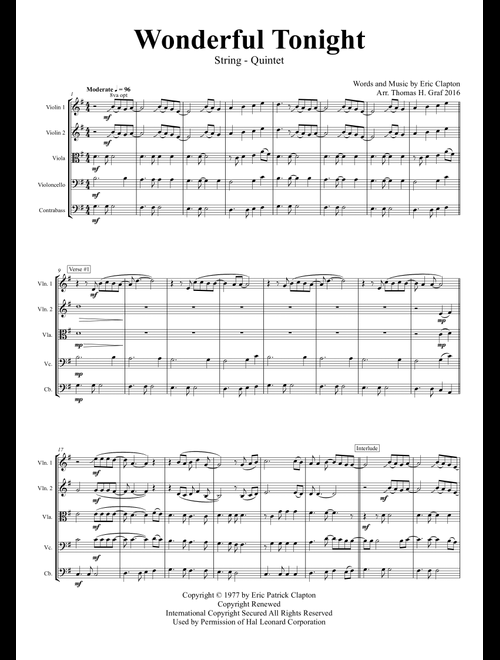 Wonderful Tonight (Arr. Thomas H. Graf) - Eric Clapton (String Quartet)
