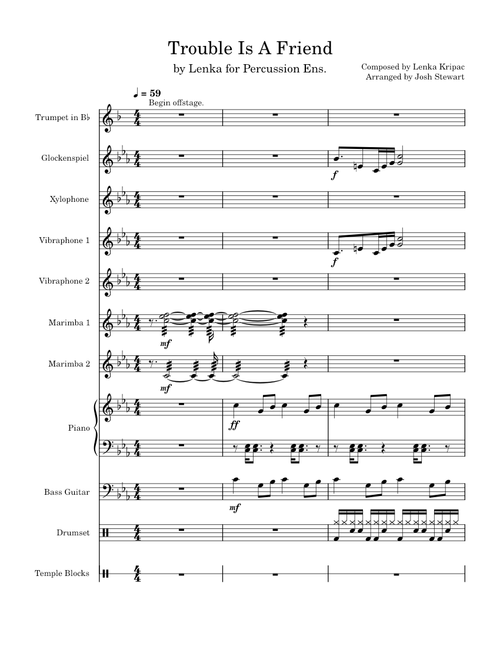 Trouble Is A Friend – Lenka (Percussion Ensemble Ver.)