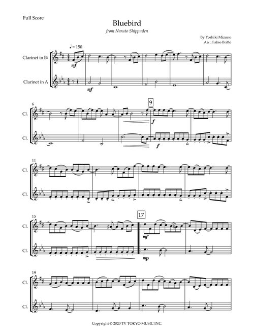 Ikimono Gakari's Blue Bird (Arr. Fabio Britto) - Yoshiki Mizuno (Clarinet Duet)