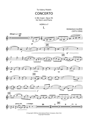 Horn Concerto, Op.91 (Reinhold Glière) Sheet Music for French horn