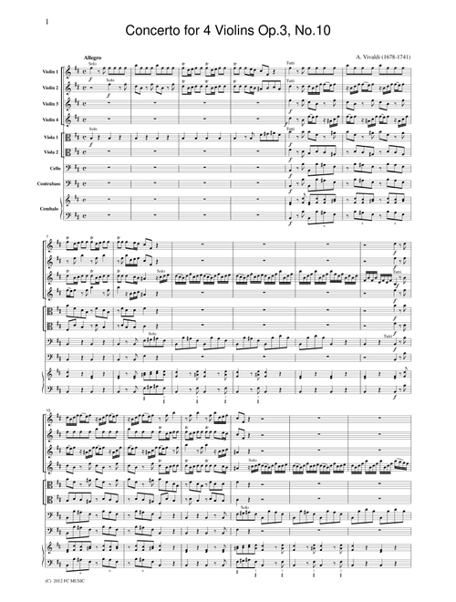 Vivaldi  Concerto for 4 Violins Op.3, No.10, for string orchestra, SV005 (String Quartet)