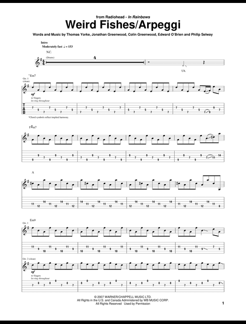 Weird Fishes/Arpeggi - Radiohead (Guitar Tab)