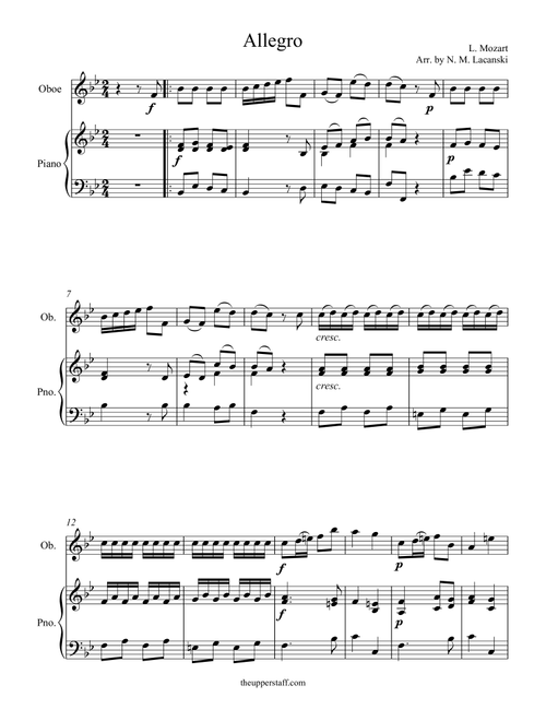 Allegro (Arr. Nick Lacanski) - Mozart, Leopold (Oboe and Piano)