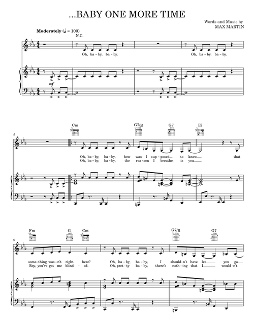 ...Baby One More Time - Britney Spears (Piano-Vocal-Guitar)
