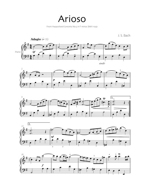 Arioso - Bach (Arr. Robin Hood Editions) - J. S. Bach (Piano Solo)