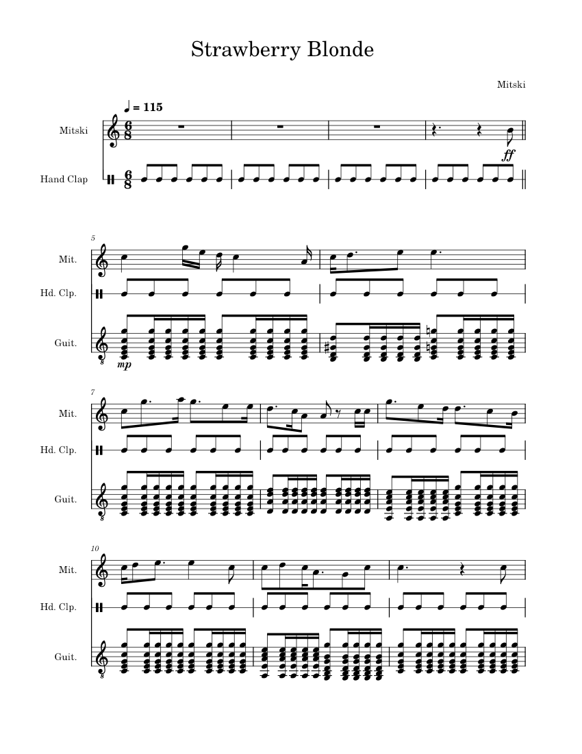 Strawberry Blonde Mitski Sheet music for Piano, Vocals, Female, Flute