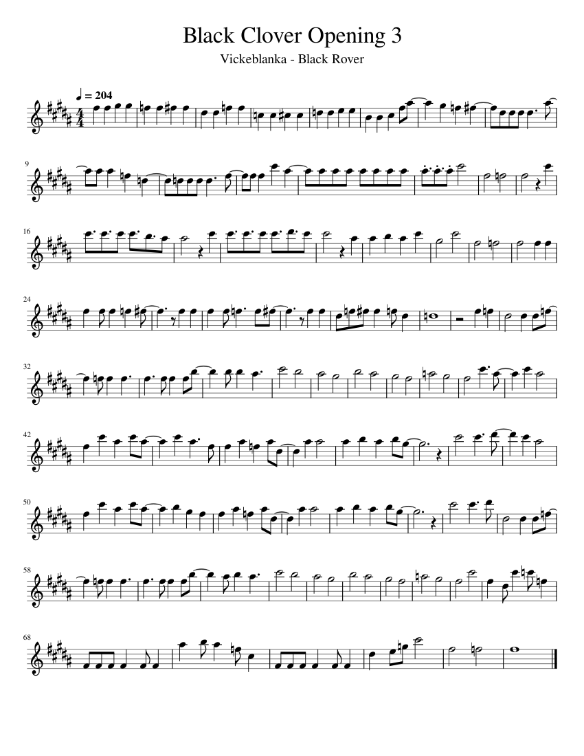 Black Clover Opening 3 Sheet Music for Flute (Solo) | MuseScore.com