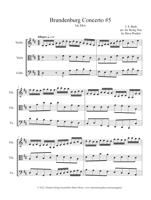 Brandenburg Concerto #5, 1st. Mvt. for String Trio (Arr. Dave Prudon) - J. S. Bach (String Ensemble)