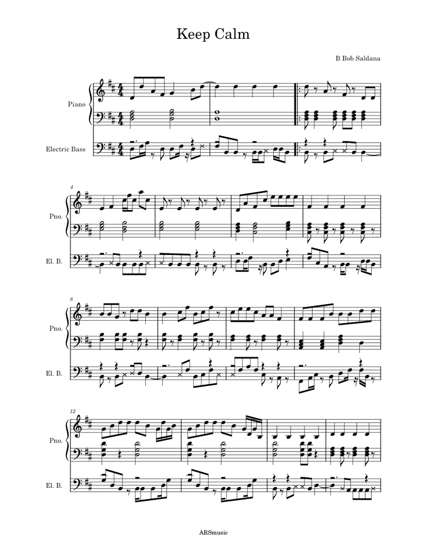 Keep Calm Sheet music for Piano, Bass guitar (Mixed Duet) | Musescore.com