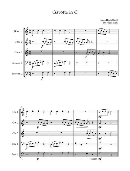 Gavotte in C (Arr. Maddy Aldis-Evans) - James Hook (Woodwind Ensemble)