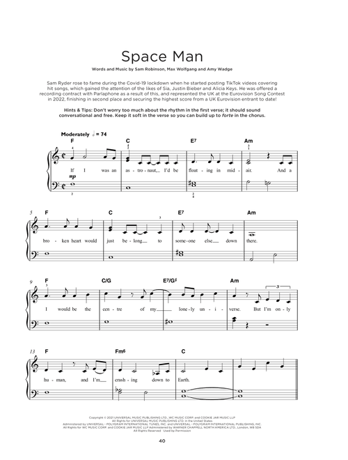 SPACE MAN - Sam Ryder (Really Easy Piano)