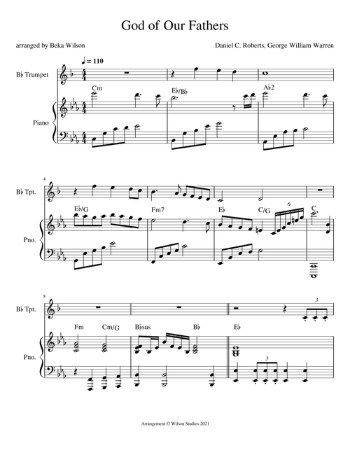 God of Our Fathers--trumpet solo (Arr. Beka Wilson) - Daniel C. Roberts, George William Warren (Trumpet and Piano)