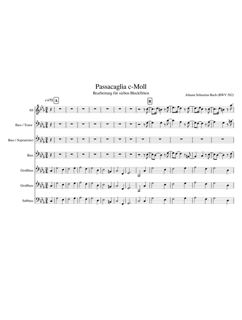 Bach Passacaglia BWV 582 c-Moll für sieben Blockflöten