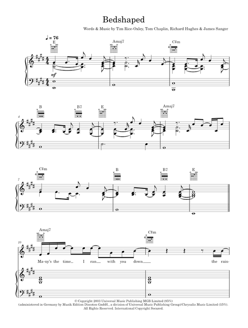 Bedshaped - Keane (Piano-Vocal-Guitar (Piano Accompaniment))