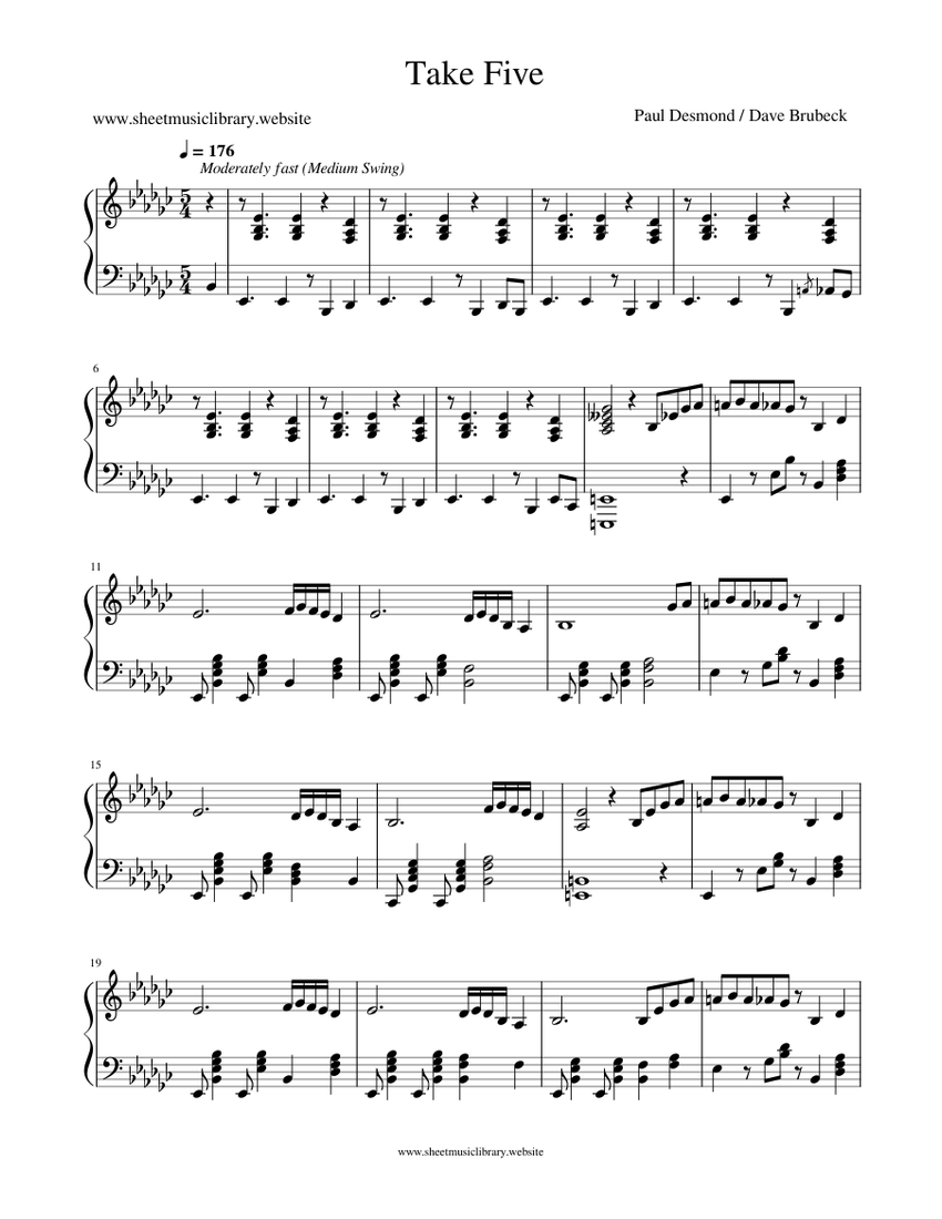 Take Five Paul Desmond Dave Brubeck Sheet music for Piano Solo Musescore