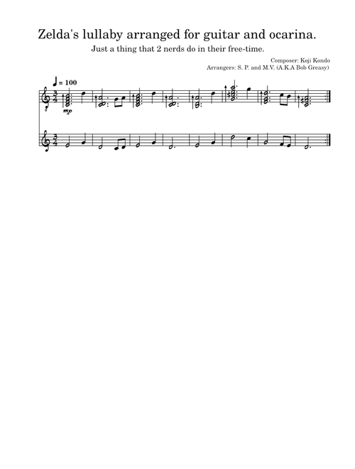 Zelda's Lullaby – Koji Kondo Zelda's lullaby, but it's for ocarina and guitar.