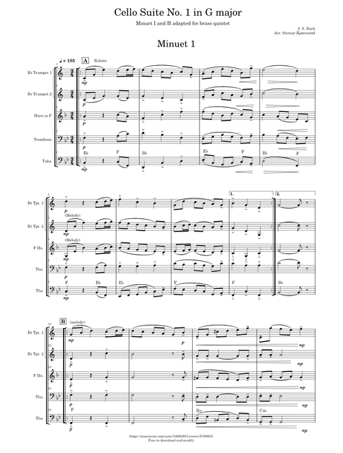 Cello Suite No.1 in G major, BWV 1007 – Johann Sebastian Bach Cello Suite No 1 . Minuetto 1 and 2