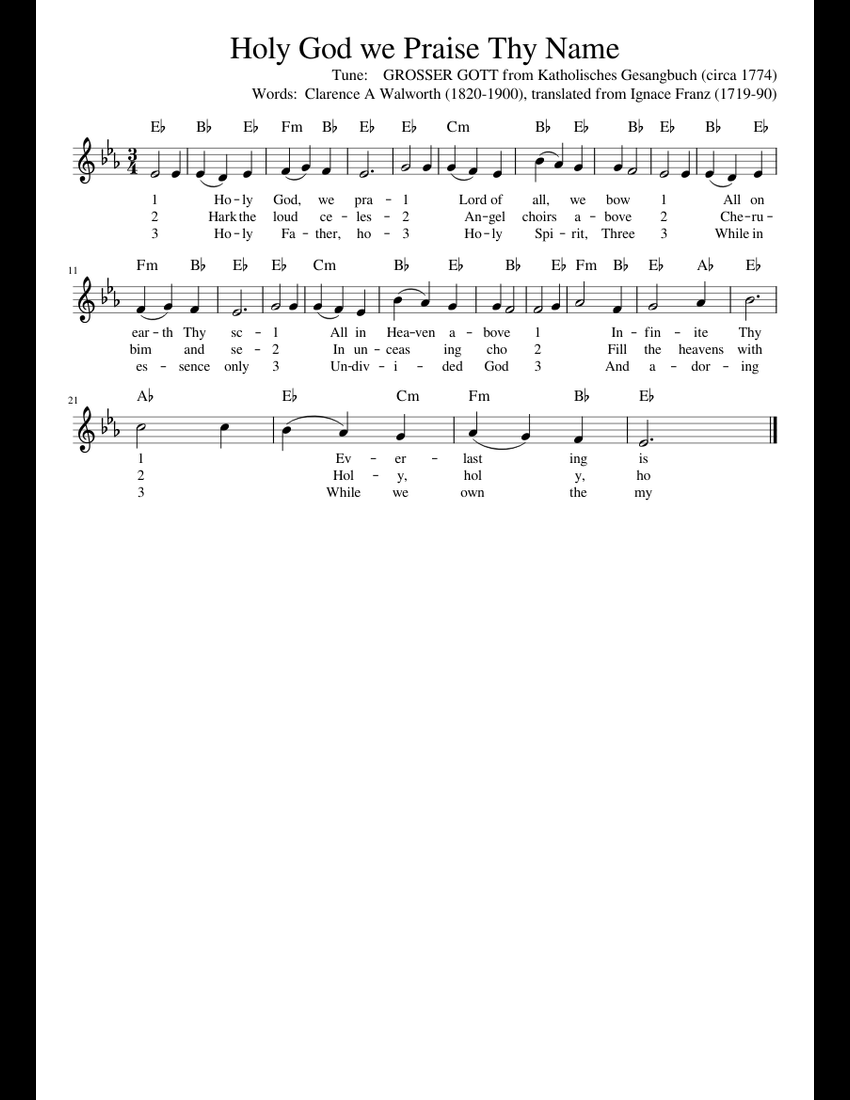 Holy God We Praise Thy Name Sheet Music For Piano (Solo) | Musescore.com