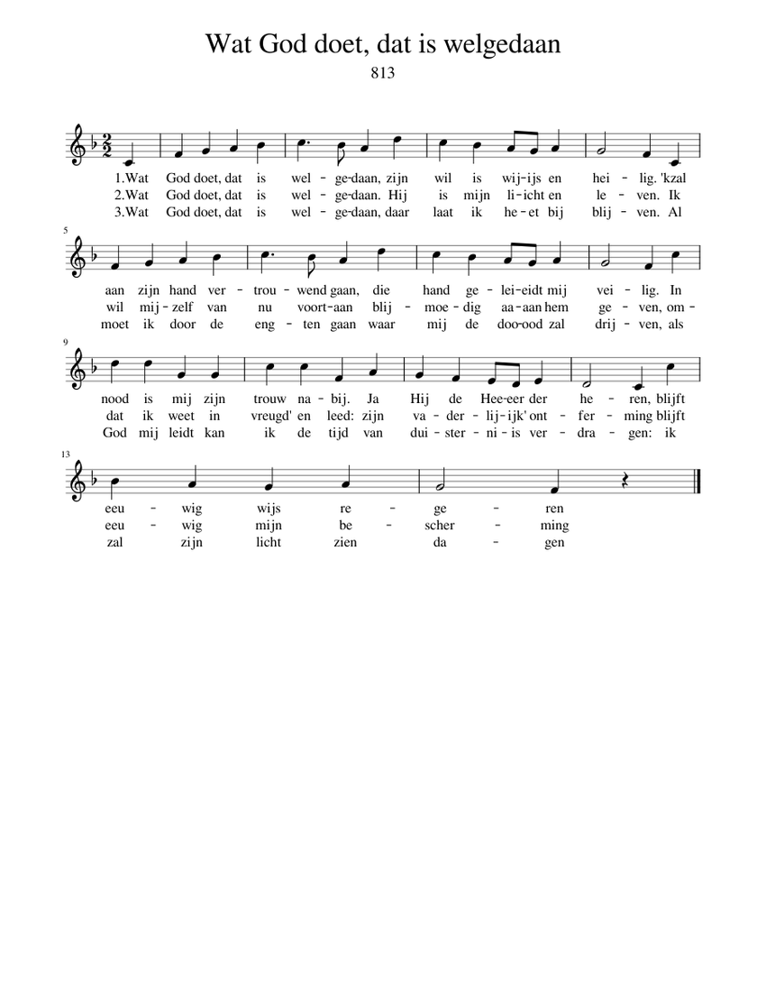 813 wat god doet dat is welgedaan sheet music for piano solo