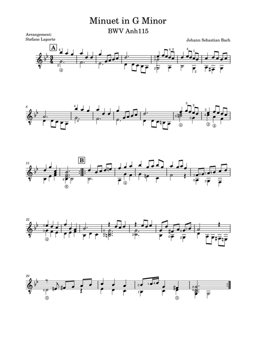 Minuet in G minor - BWV Anh 115 (Arr. Stefano Laporte) - Johann Sebastian Bach (Solo Guitar)