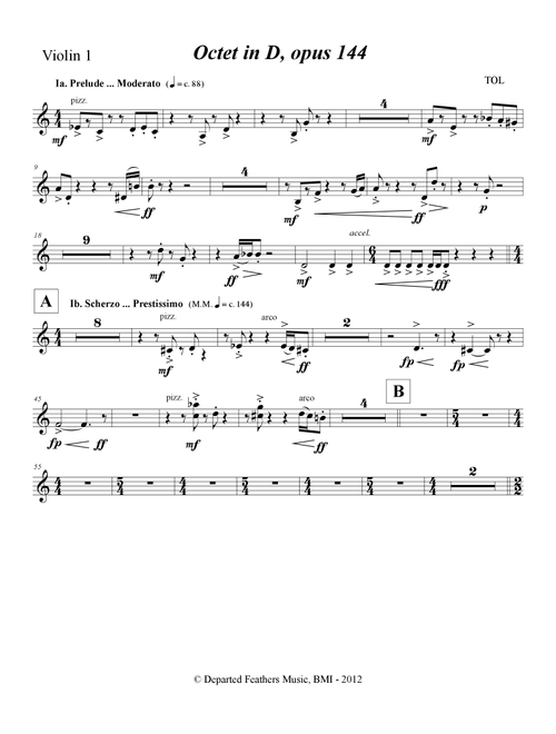 Octet in D, opus 144 (2012) violin 1 part - Thomas Oboe Lee (Violin Solo)