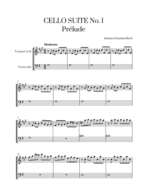 Johann Sebastian Bach - Cello Suite No. 1 in G Major, Prelude for Trumpet in Bb and Cello (Arr. Cadenza Editions) (Instrumental Duet)