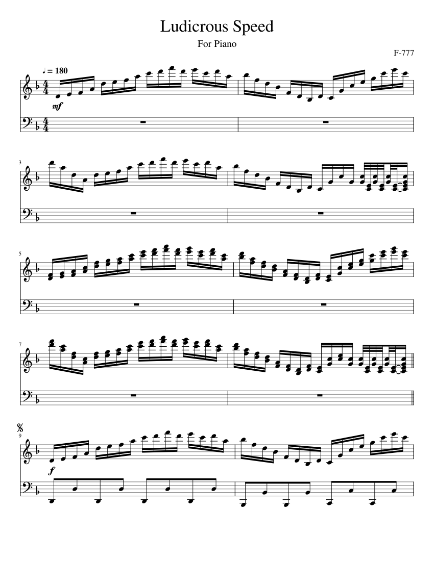 Ludicrous Speed - F-777 Sheet Music for Piano (Solo) | MuseScore.com