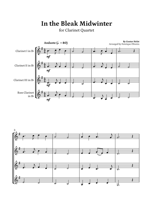 In the Bleak Midwinter (Clarinet Quartet) - Beginner Level (Arr. Henrique Oliveira) - Gustav Holst (Woodwind Ensemble)