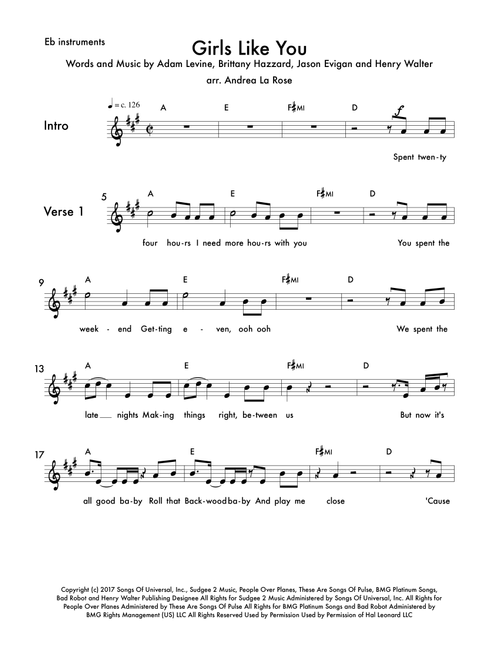 Girls Like You (Arr. Andrea La Rose) - Maroon 5 (Large Ensemble)