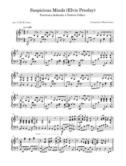 Suspicious Minds (Elvis Presley) - Arr. T. M. M. Costa