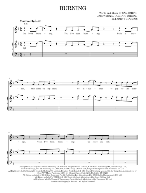Burning - Sam Smith (Piano-Vocal-Guitar)