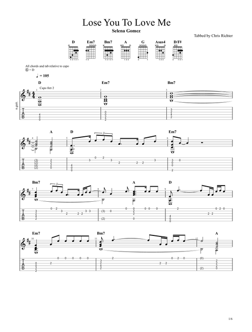 Lose You To Love Me (Arr. Chris Richter) - Selena Gomez (Solo Guitar)