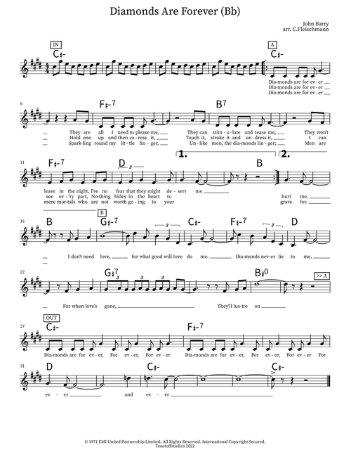 Diamonds Are Forever (Arr. Christoph Fleischmann) - John Barry, Don Black (Lead Sheet - Fake Book)