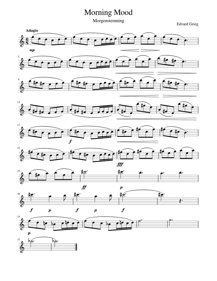 Morning Mood Sheet Music For Flute (Solo) | Musescore.com