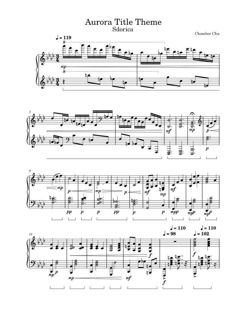 本格派ま！ Chamber - Theme Title Aurora Chu (Solo Piano for Music Sheet アート・デザイン・音楽