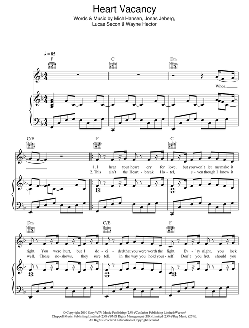 Heart Vacancy - The Wanted (Piano-Vocal-Guitar (Piano Accompaniment))
