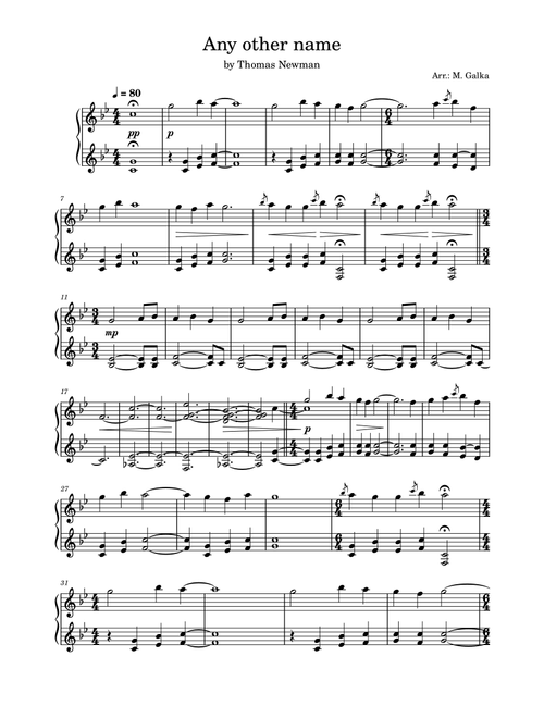 Any Other Name (Arr. Magdalena Galka) - Thomas Newman (Piano Solo)