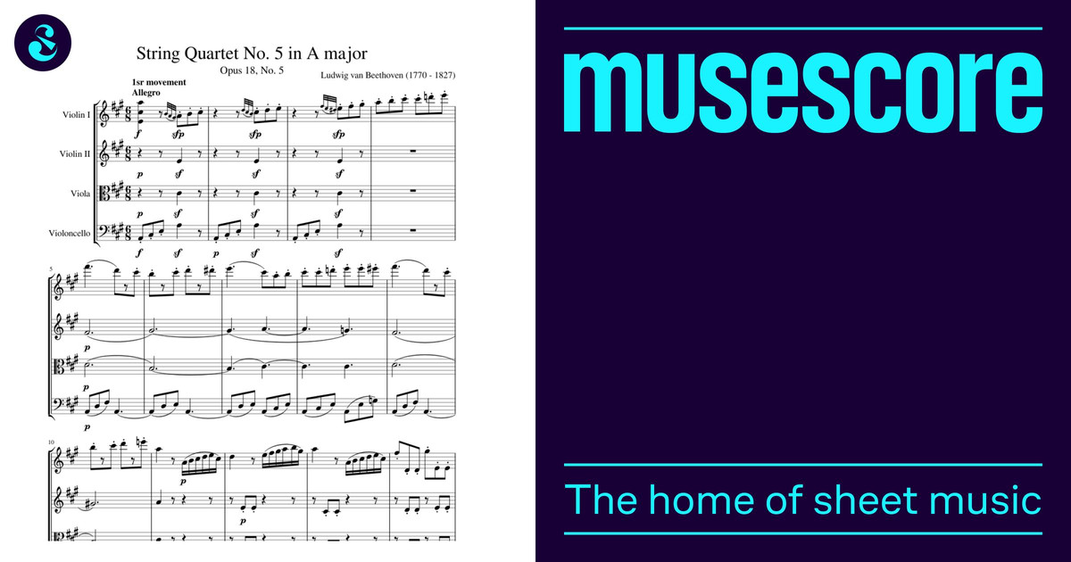String Quartet No. 5 in A major Opus 18 No. 5 Sheet Music for
