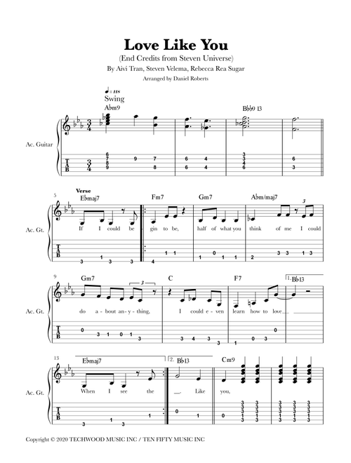 Love Like You (almost Complete Version) (Arr. Daniel Roberts) - Aivi Tran, Steven Velema, Rebecca Rea Sugar (Guitar Tab)