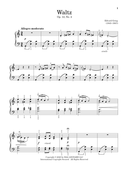 Waltz, Op. 12, No. 2 (Ed. Jennifer Linn) - Edvard Grieg (Educational Piano)